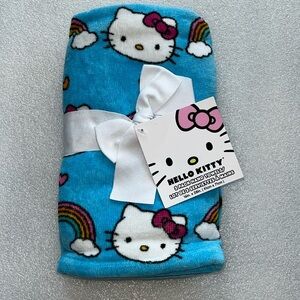 🆕 Hello Kitty Hand Towels 2 Pack Rainbow Hearts 100% Cotton Blue 16”x28”
